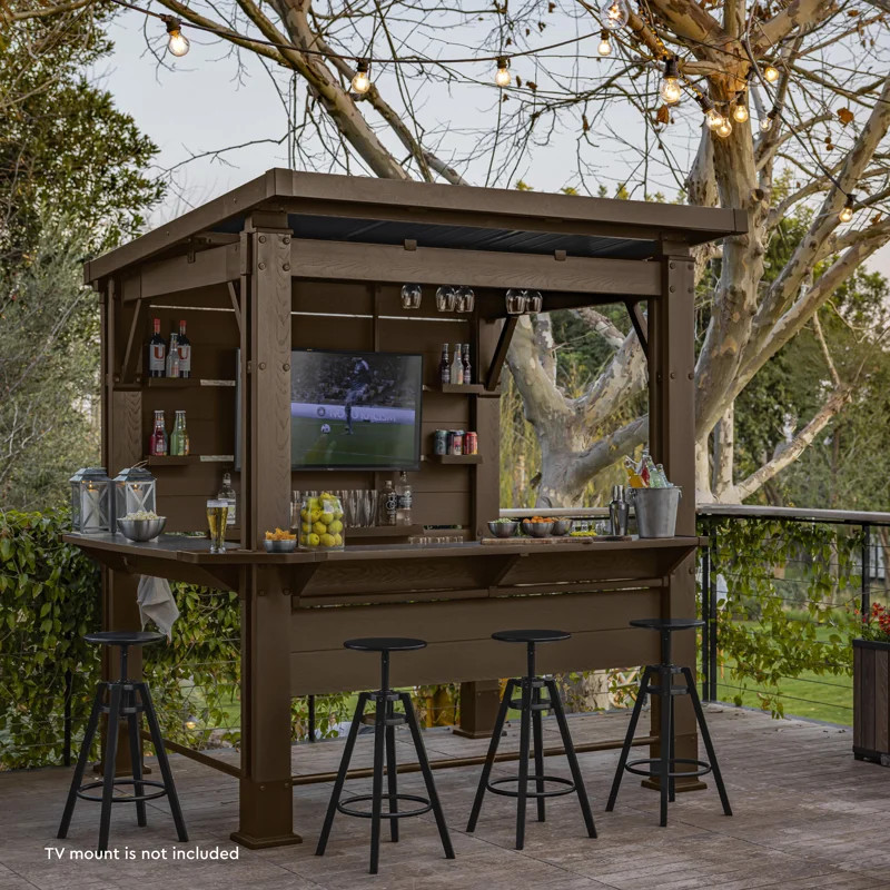 Keter Signature Collection 7.5 x 6.5 ft. Bar Gazebo Outdoor Durable Resin Gazebo with Shelves and... | Wayfair North America