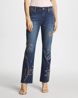 Women's Embellished Girlfriend Cropped Flared Jeans in Spellbound Indigo | Chico's | Chico's