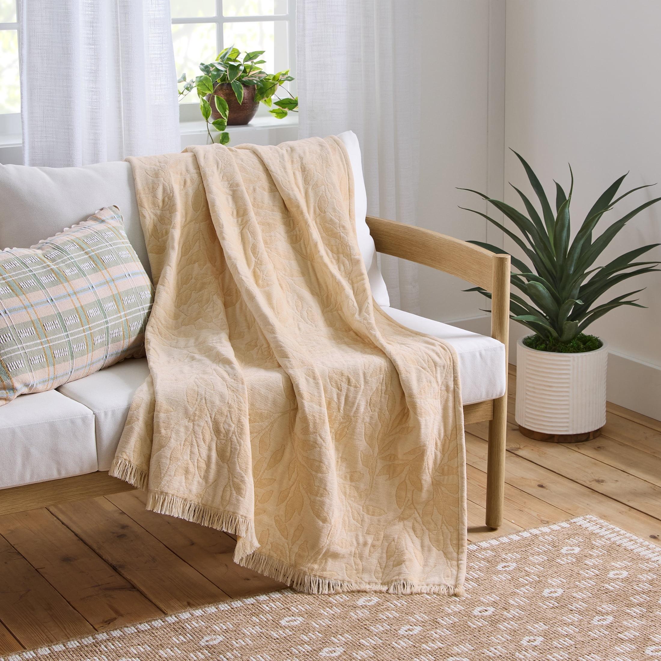 Better Homes & Gardens Woven Chenille Botanical Throw Blanket, UK Butter, 50x72 Inches | Walmart (US)