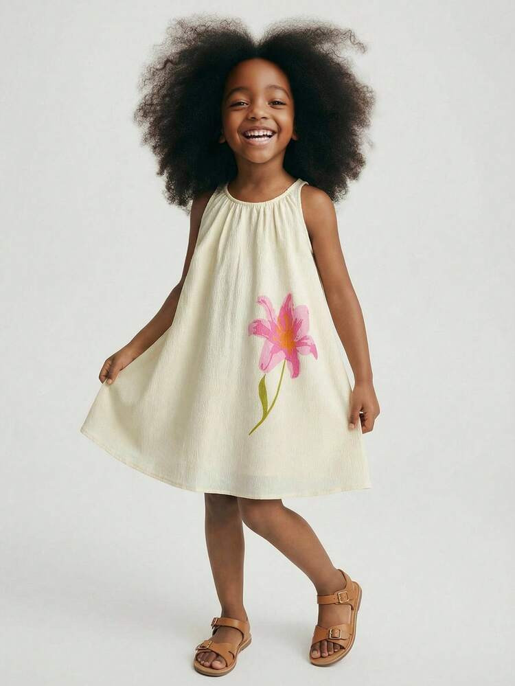 Maija Kids 1pc Young Girls' Casual Elegant Delicate Loose Woven Lily Flower Pattern Apricot Color Sleeveless Dress, Suitable For Daily Wear, Back To School, Outings, Gatherings, Festivals, Parties, Spring And Summer Tulip Dress Kids Daisy Dress Kid Sun Dresses For Kids Flowy Spring Dress For Girls Girls Linen Dress Summer Dresses For Kids Young Girls Dresses Dress For Kids Kids Clothes Spring Clothes For Kids Girls Summer Dress Kids Dresses | SHEIN