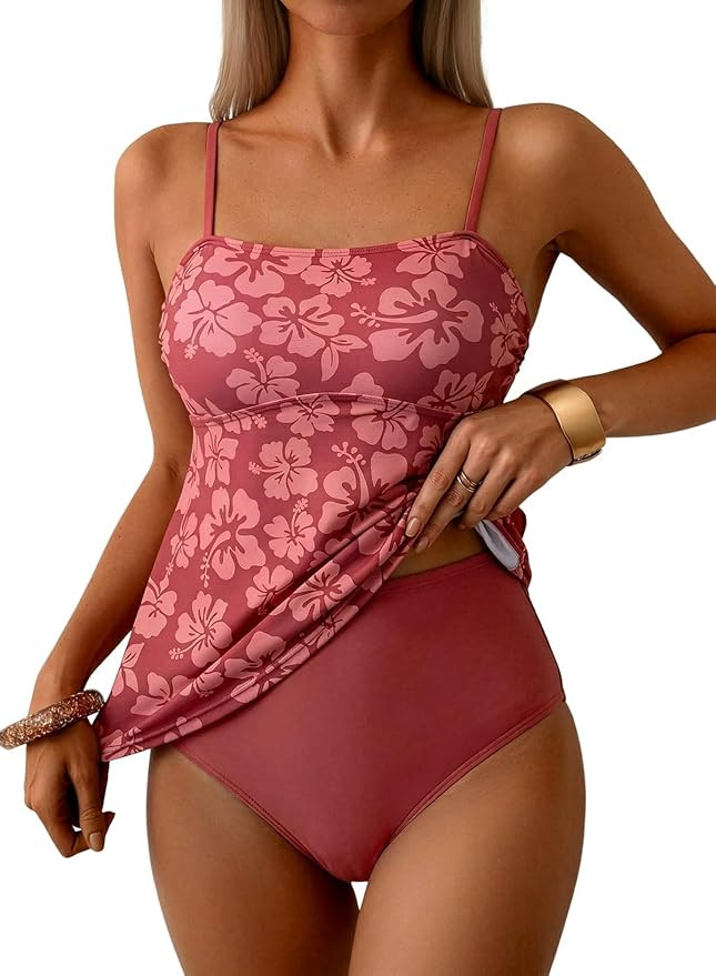 Dokotoo Women's Boho Floral Tankini Set Tummy Control Two Piece Swimsuits Flowy Vintage Beachwear | Amazon (US)