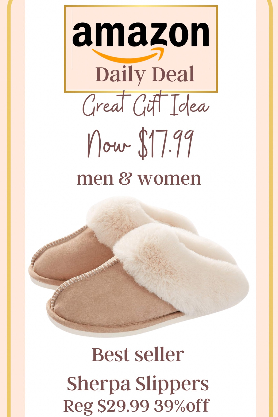 Amazon daily deal

These slippers are a big must!!
$17.99-18.99
Can fit on your men up to a size 12
So good normally $30
And trust me there like Ugg’s…

Great gift for moms, sis, grandparents, teenagers



#LTKGiftGuide #LTKShoeCrush #LTKSaleAlert