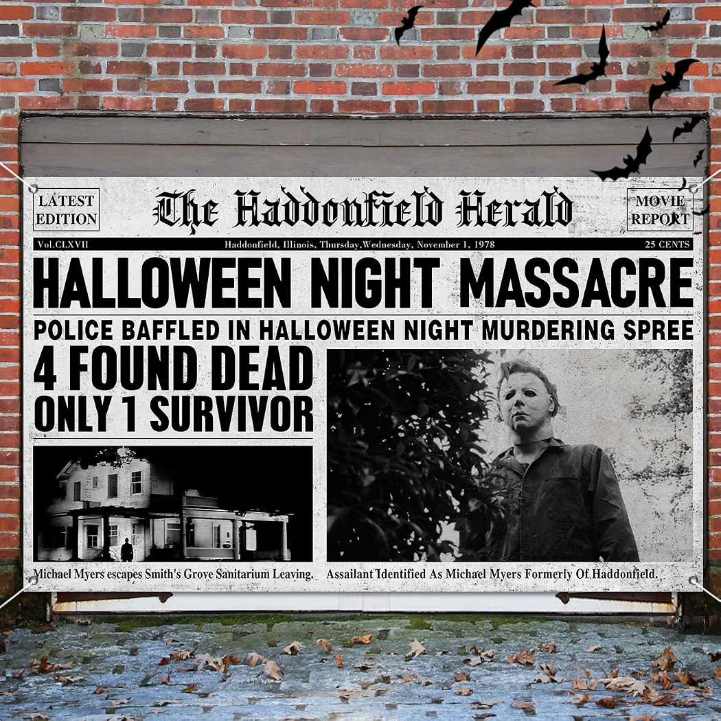 Vintage Halloween Decoration Horror Movie Backdrop Garage Door Banner | Amazon (US)