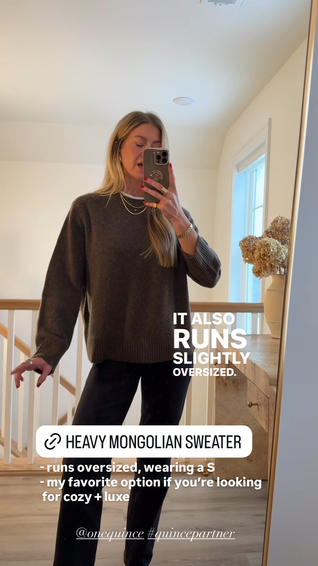 I love the quality and price point of @onequince sweaters. So many affordable, beautiful options. #QuincePartner

Sweater 2 Mongolian Cashmere Oversized Crewneck: runs oversized, wearing a S


#LTKSeasonal #LTKgrwm #LTKootd
