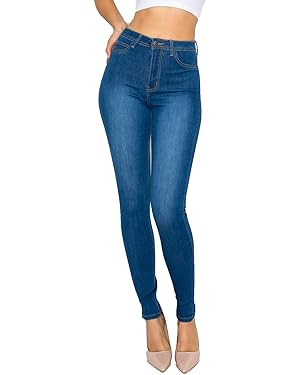 High Waisted-Rise Colored Stretch Skinny Destroyed Ripped Distressed Jeans for Women Olive Mustar... | Amazon (US)