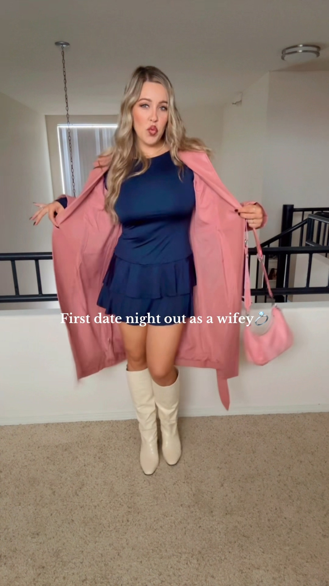 Pink trench coat
Date night outfit
Fall dresses
Fall date night inspo
Navy blue long sleeve dress with ruffles

#LTKMidsize #LTKStyleTip #LTKParties