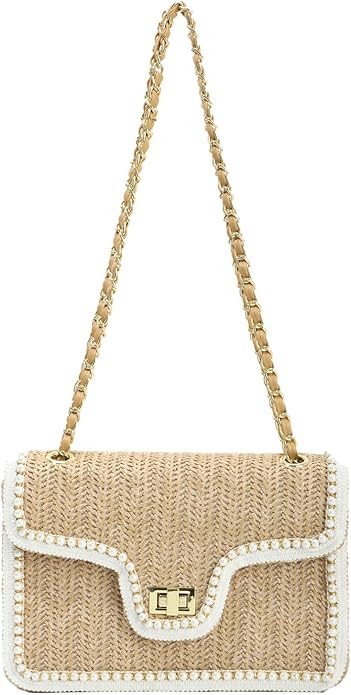 Fecialy Straw Crossbody Bags for Women Summer Straw Beach with Pearls Raffia Shoulder Handbags | Amazon (US)