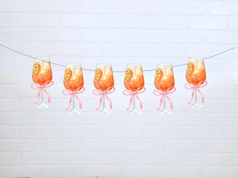 Aperol Spritz Garland Pink Bow | Love at First Spritz | Bachelorette Party Decorations - Etsy | Etsy (US)