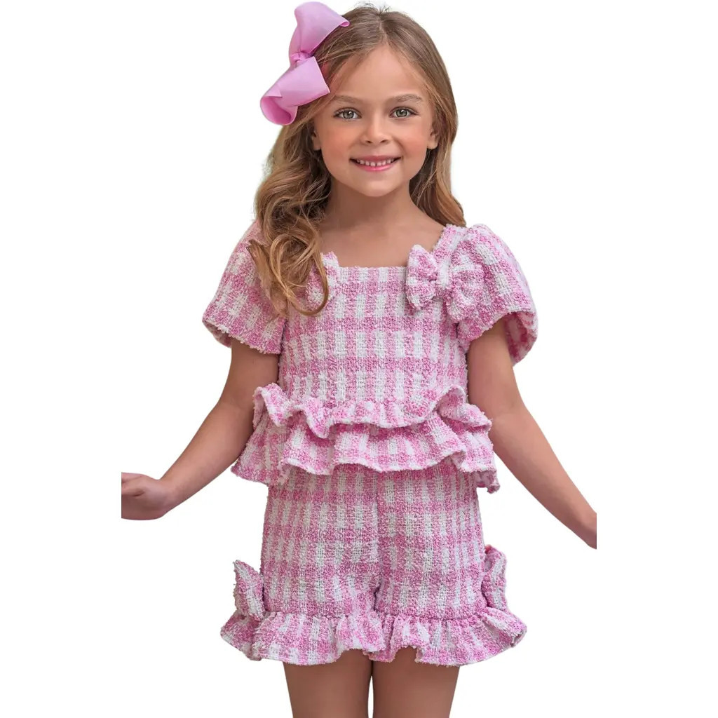 Mia Belle Girls Girls Feast In Fashion Pink Gingham Top and Short Set at Nordstrom, Size 4T | Nordstrom