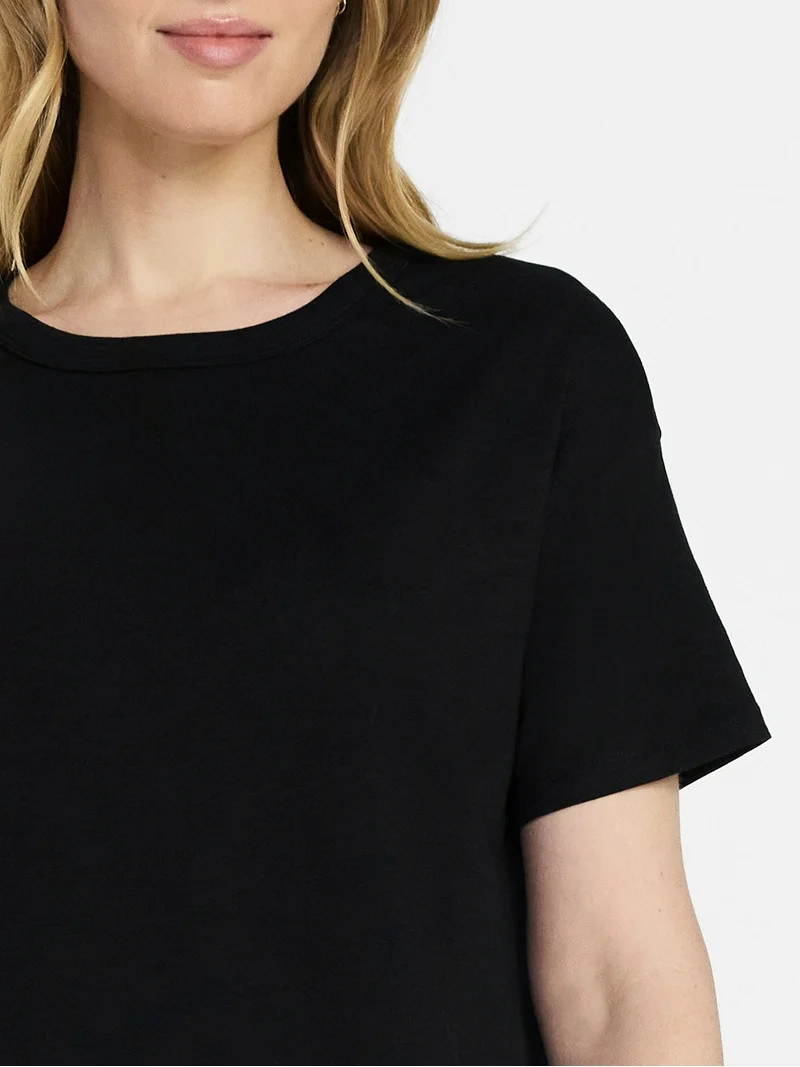 Time and Tru Women's Boxy Slub Tee with Short Sleeves, Sizes XS-XXXL | Walmart (US)