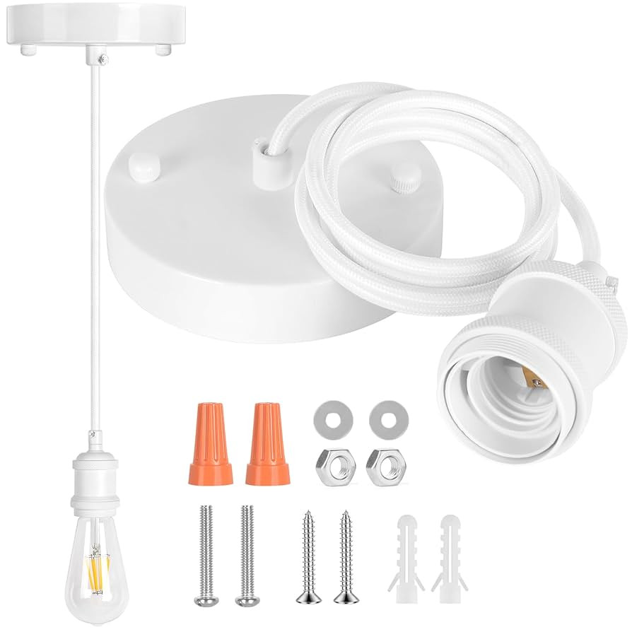 Upgraded White Pendant Light kit, UL E26/E27 Lamp Socket with Aluminium Enclosure Pendant Light C... | Amazon (US)