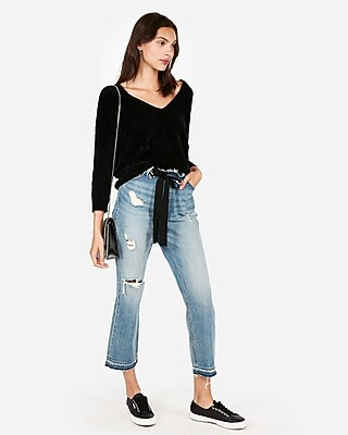 velvet chenille v-neck sweater | Express