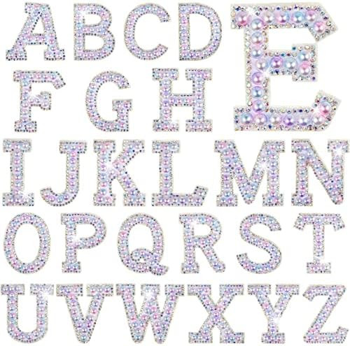 Iron on Letter A-Z Pearl Rhinestone English Letter Patches Pearls Rhinestone Iron on Letter Patches  | Amazon (US)