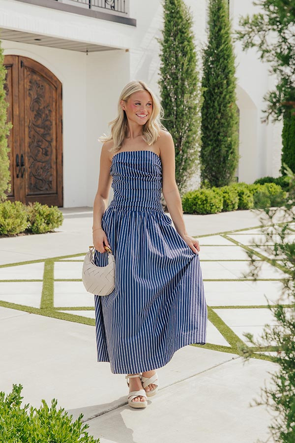 Everyday Classic Stripe Midi Dress in Navy | Impressions Online Boutique