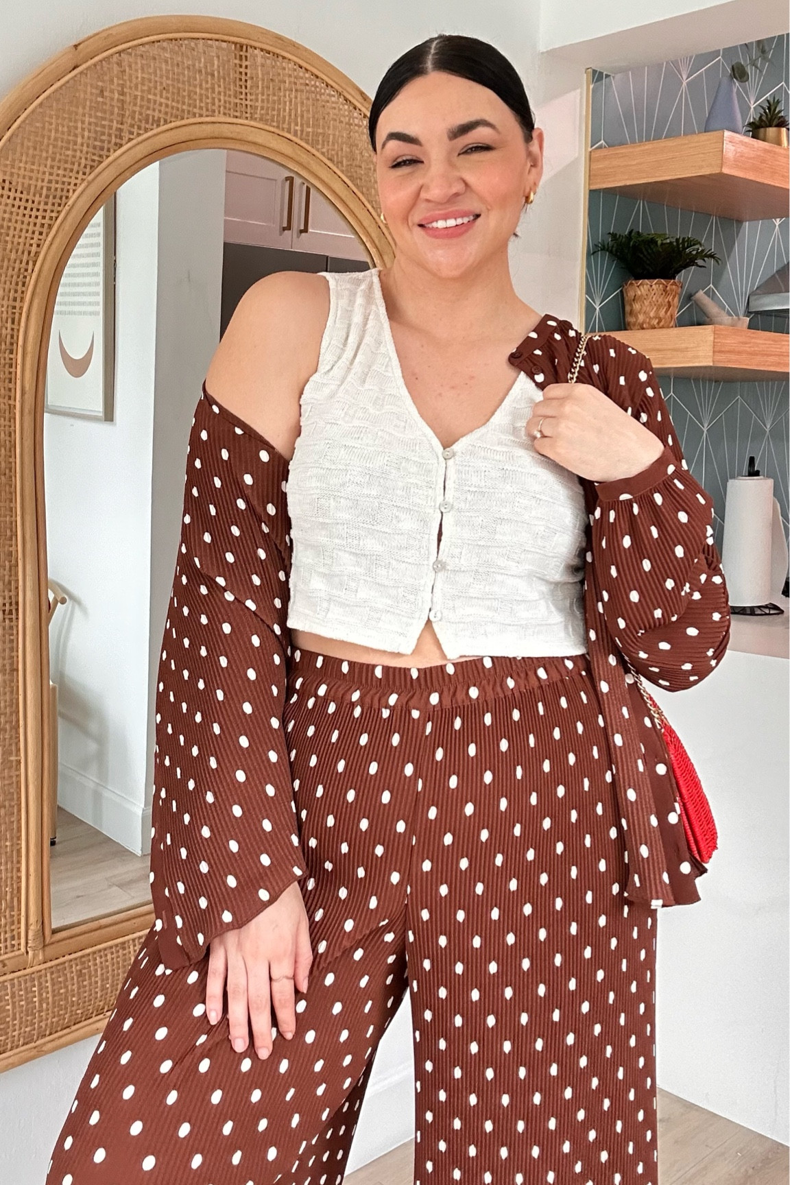 I love this set sooo much! It’s that crinkle fabric with the twirly romantic hem but adding the chunky folate brown and cream polka dots takes it to perfection.

Wearing a size 14/46 bottom
Size 14/46 button up
Size M tank

#LTKstyletip #LTKSeasonal #LTKmidsize