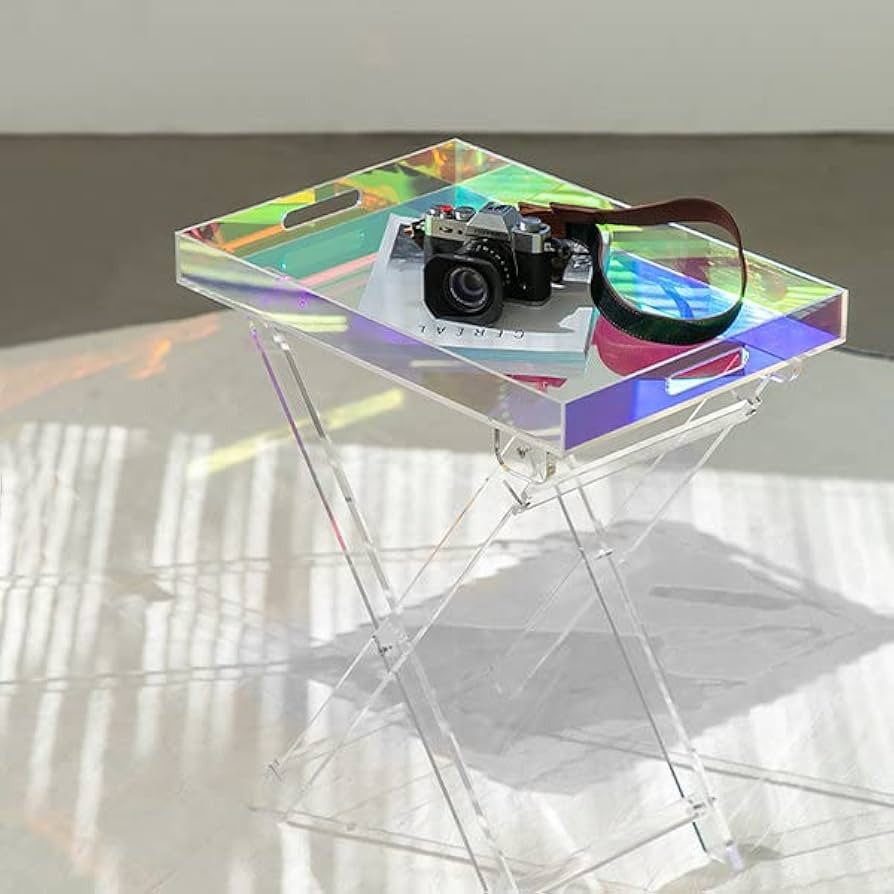 AellerSen Acrylic Folding Tray Table,Iridescent Side Table Nightstand Acrylic End Table Square Co... | Amazon (US)