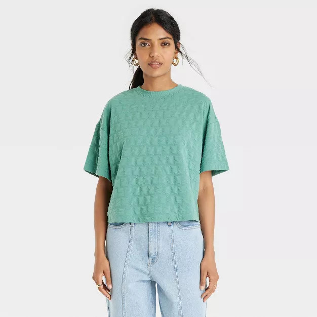 Women's Short Sleeve Quilted Boxy T-Shirt - A New Day™ | Target