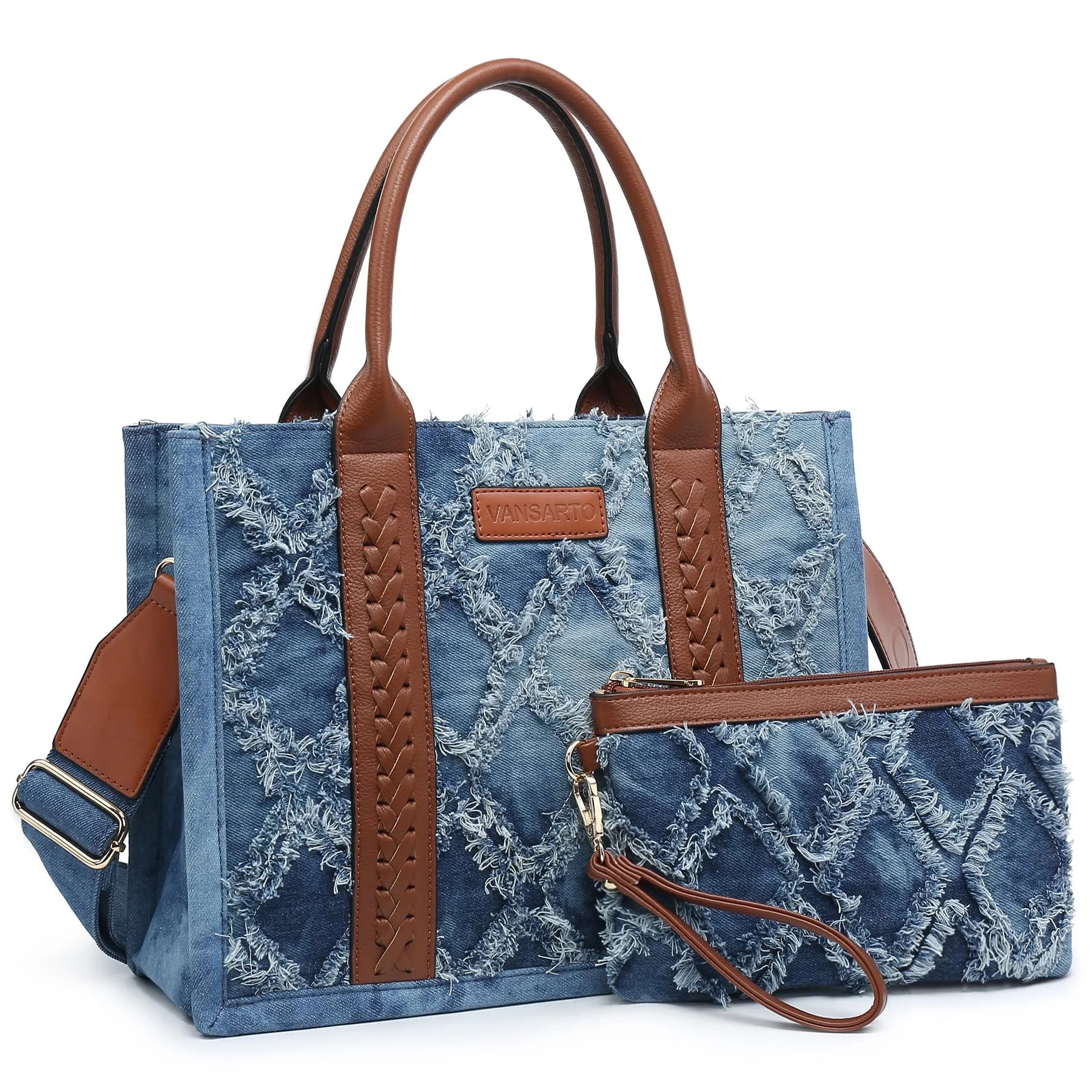 VANSARTO Denim Tote Bag for Women Top Handle Satchel Purse Boho Shoulder Handbags with Wristlet | Walmart (US)