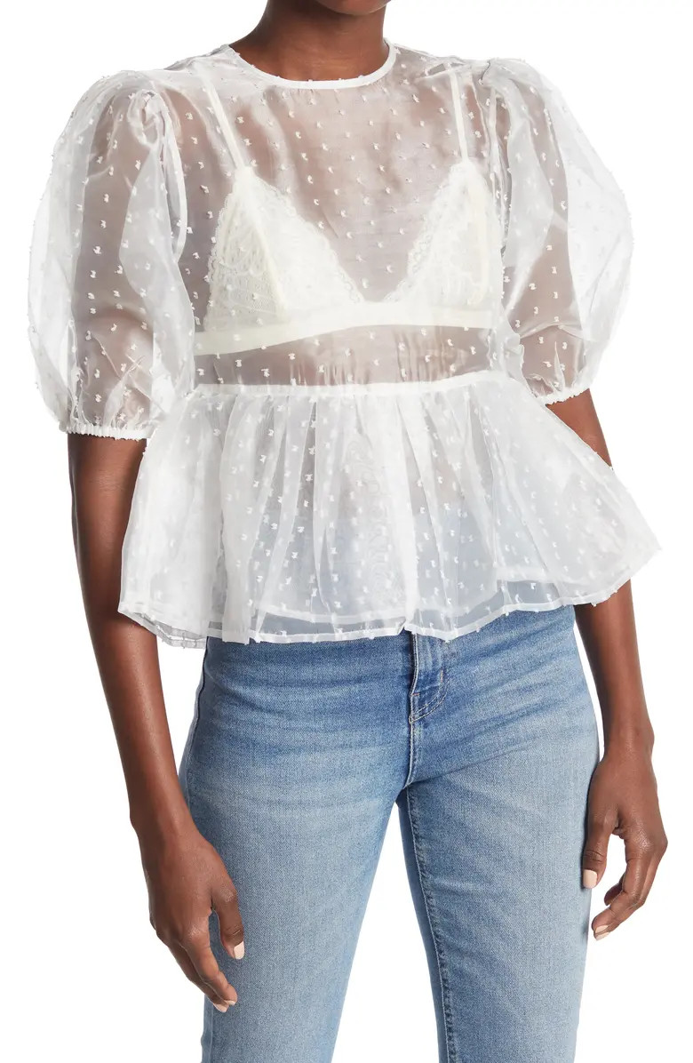Dobby Dot Organza Puff Sleeve Sheer BlouseTOPSHOP | Nordstrom Rack
