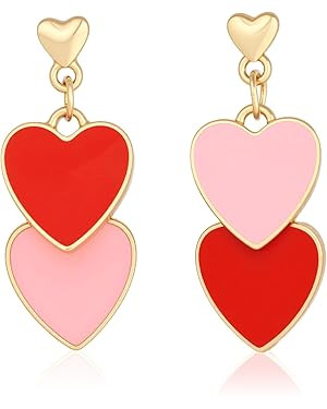 Valentines Earrings for Women Pink Red Double Heart Love Drop Earring Valentine's Day Jewelry Mul... | Amazon (US)