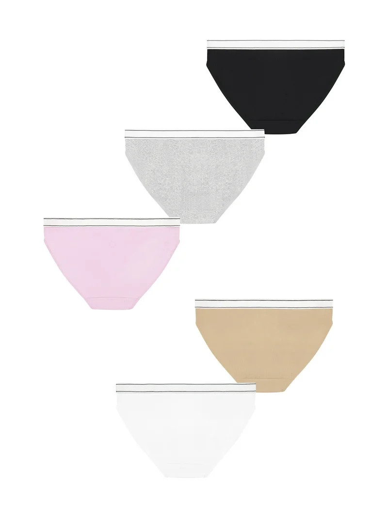 No Boundaries Stretch Ribbed Bikini Panties, 5-Pack, Women's | Walmart (US)