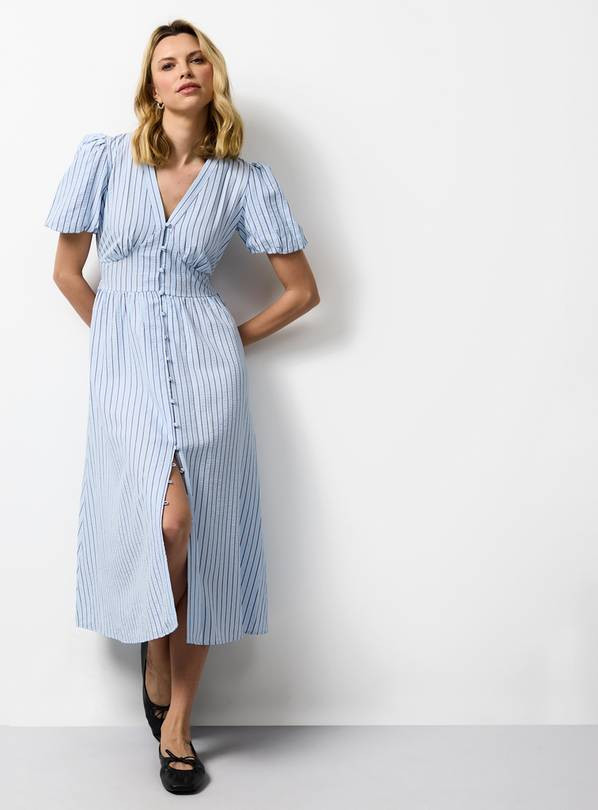 Blue V-Neck Striped Midaxi Tea Dress 22 | Tu Clothing