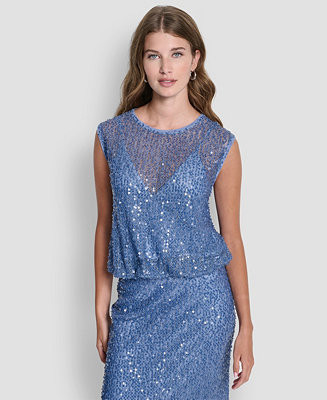 Women's Sleeveless Bubble Hem Sequin Knit Top | Macy's
