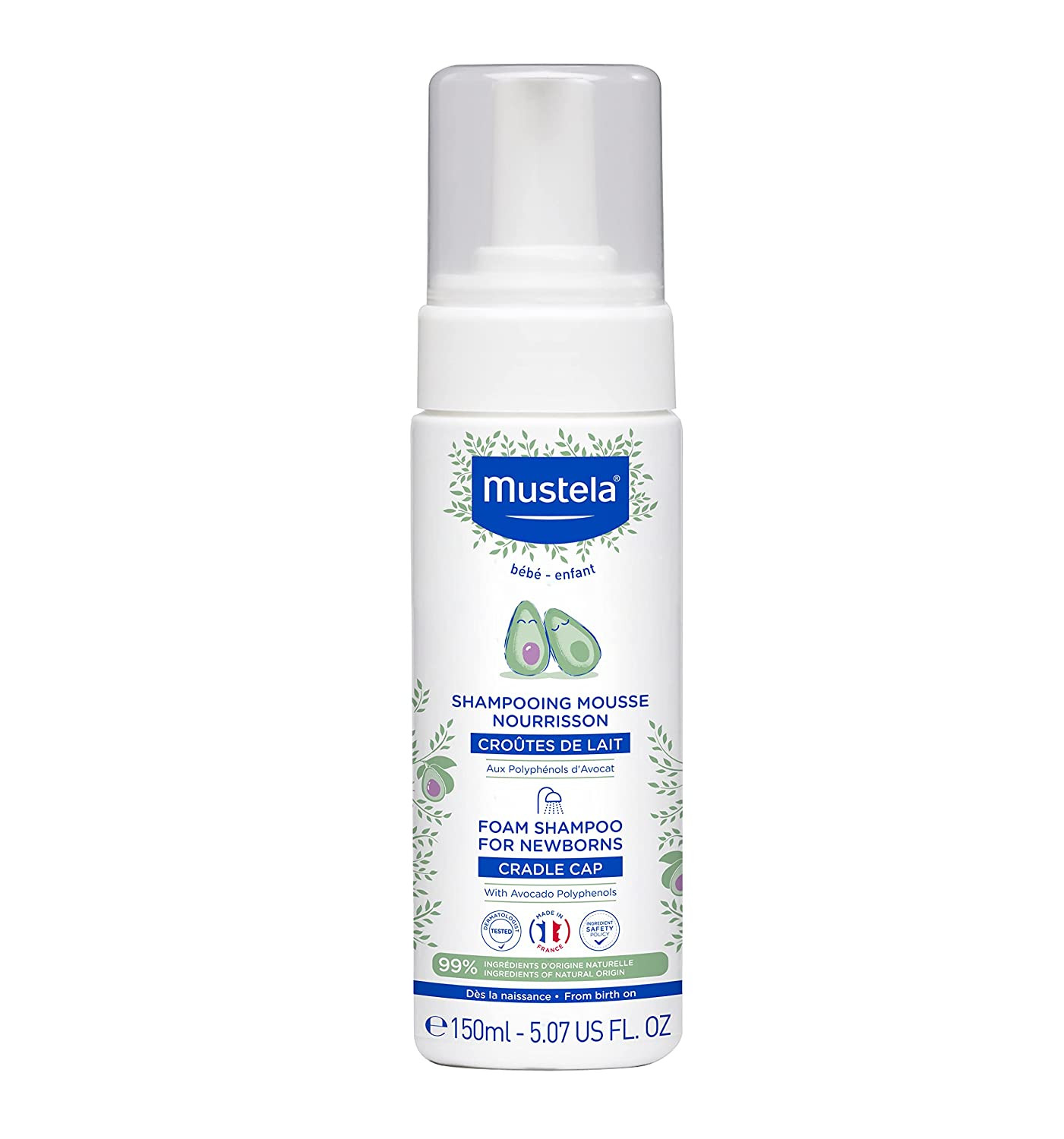Mustela Cradle Cap Foam Shampoo for Newborn - Baby Shampoo with Natural Avocado - Tear-Free & Fra... | Walmart (US)