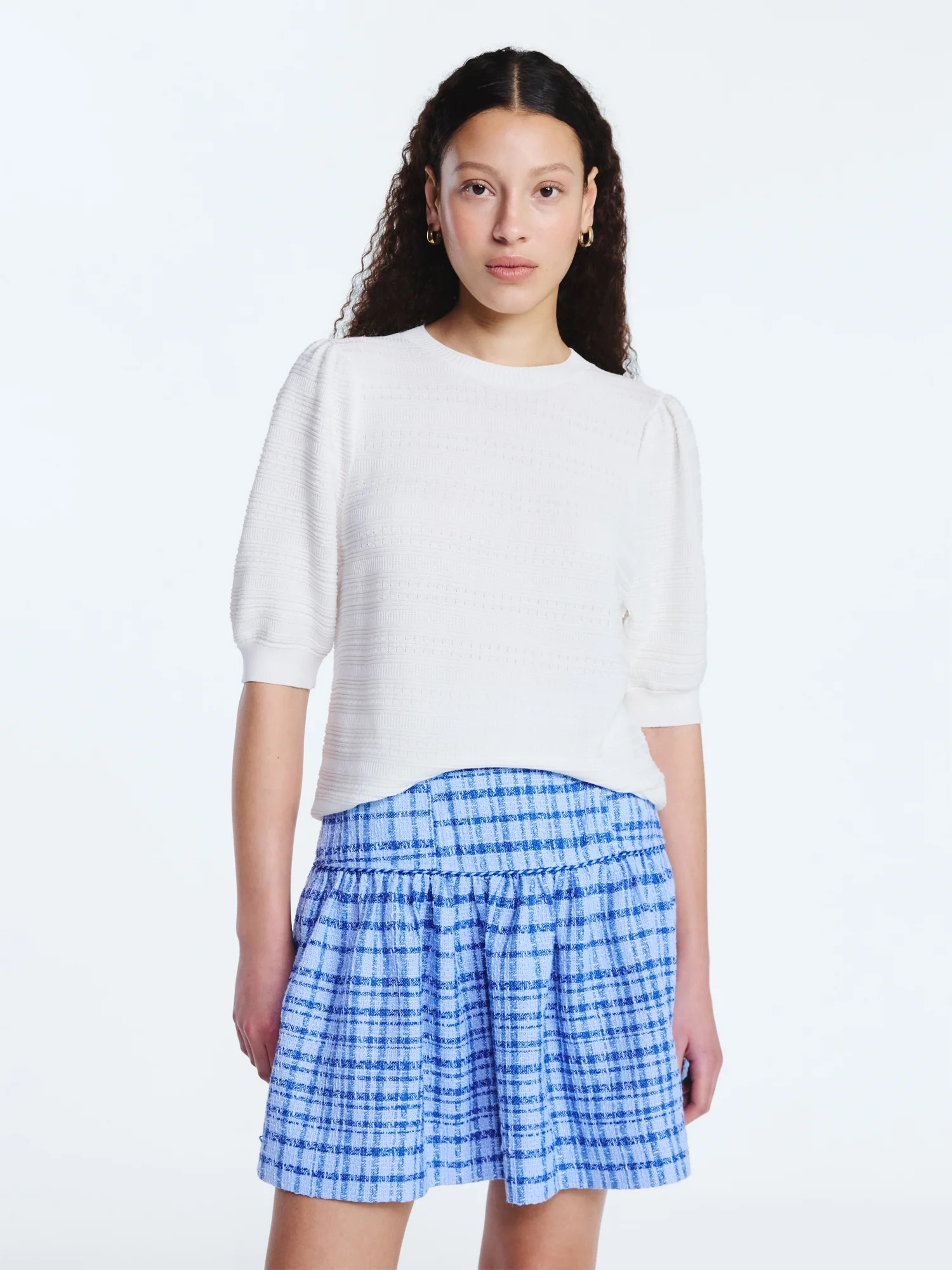 Free Assembly Women's Textured Sweater with Short Puff Sleeves, Lightweight, Sizes XS-XXL | Walmart (US)