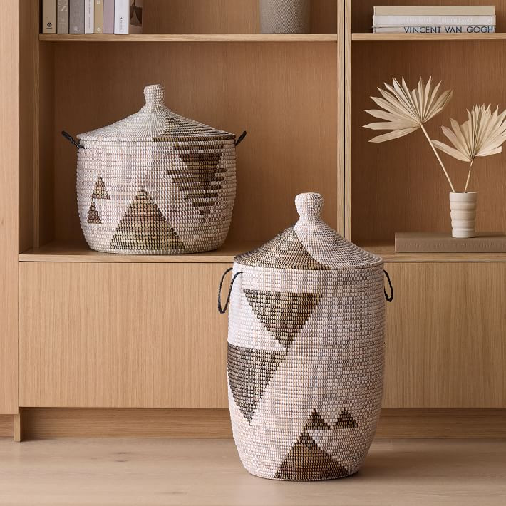Graphic Millet Lidded Baskets - Black & White | West Elm (US)