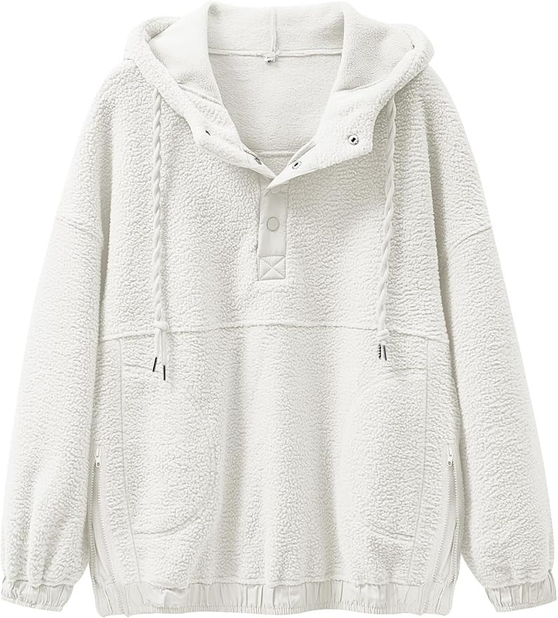 ANRABESS Womens Sherpa Fuzzy Fleece Hoodie Oversized Sweatshirt Cozy Button Sweater Pullover with... | Amazon (US)