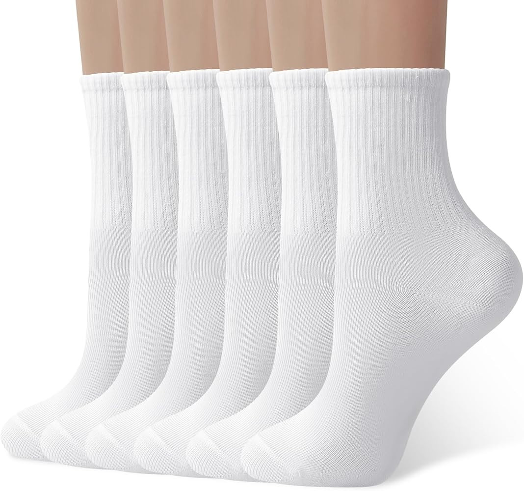 Womens Crew Socks Casual Calf Socks Cute Soft Above Ankle Sock 6 Pairs Size 5-10 | Amazon (US)