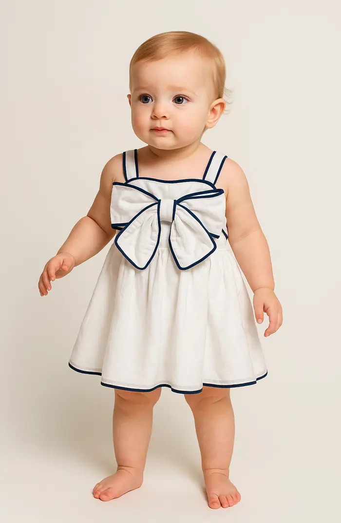 Piped Bow Front Cotton Dress with Bloomers | Nordstrom