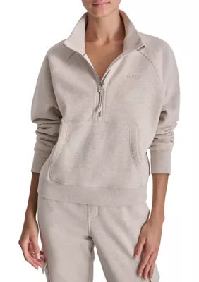 DKNY Sport Women's Embroidered Logo Half Zip Pullover with Kanga Pocket, Large | Belk