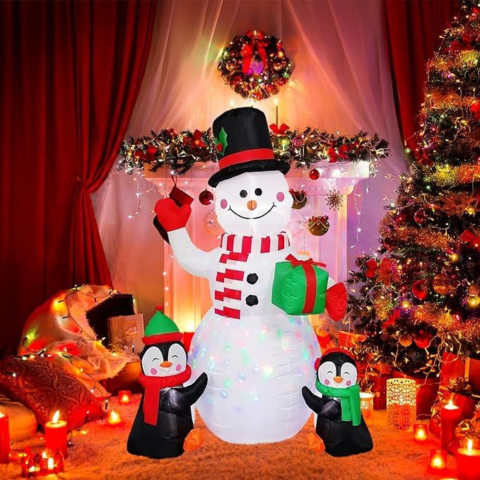 Noyiyu Inflatable Christmas Yard Decorations-6FT Blowing Up Snowman with Built-in Rotating LED Li... | Amazon (US)
