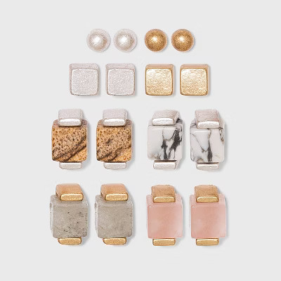 Geometric Mixed Semi-Precious Cube Multi Stud Earring Set 8pc - Universal Thread™ | Target