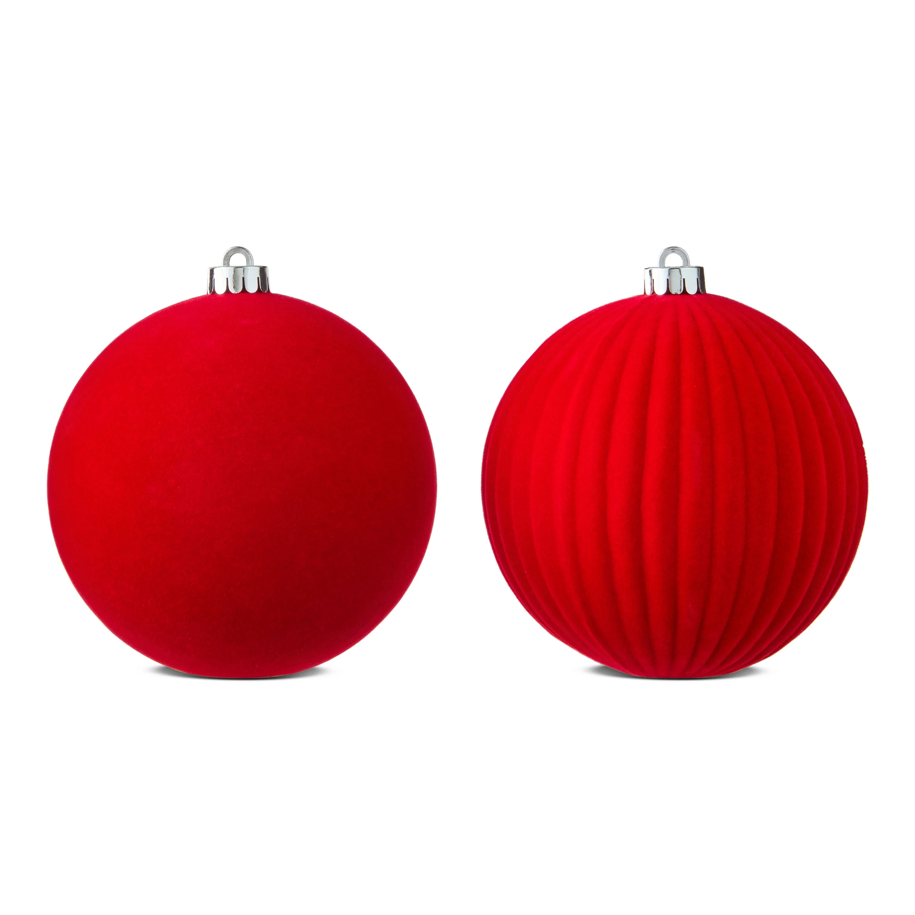 2 Count Red Flocked Jumbo Shatterproof Christmas Ornaments, 5.9", by Holiday Time | Walmart (US)