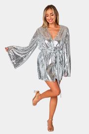 BuddyLove | Lynlee Sequin Wrap Dress | Silver | BuddyLove