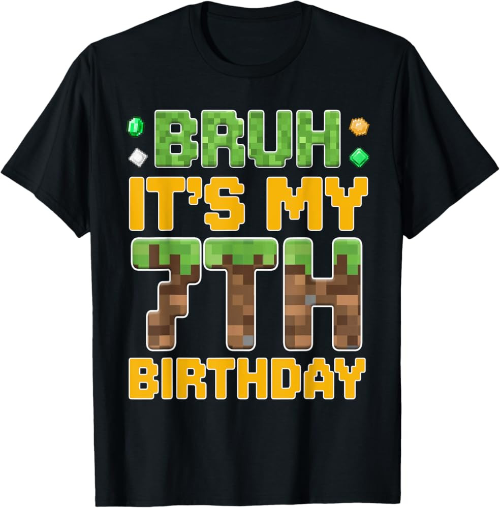 Birthday Boy Bruh It's My 7th Birthday Gamer Pixel Number T-Shirt | Amazon (US)