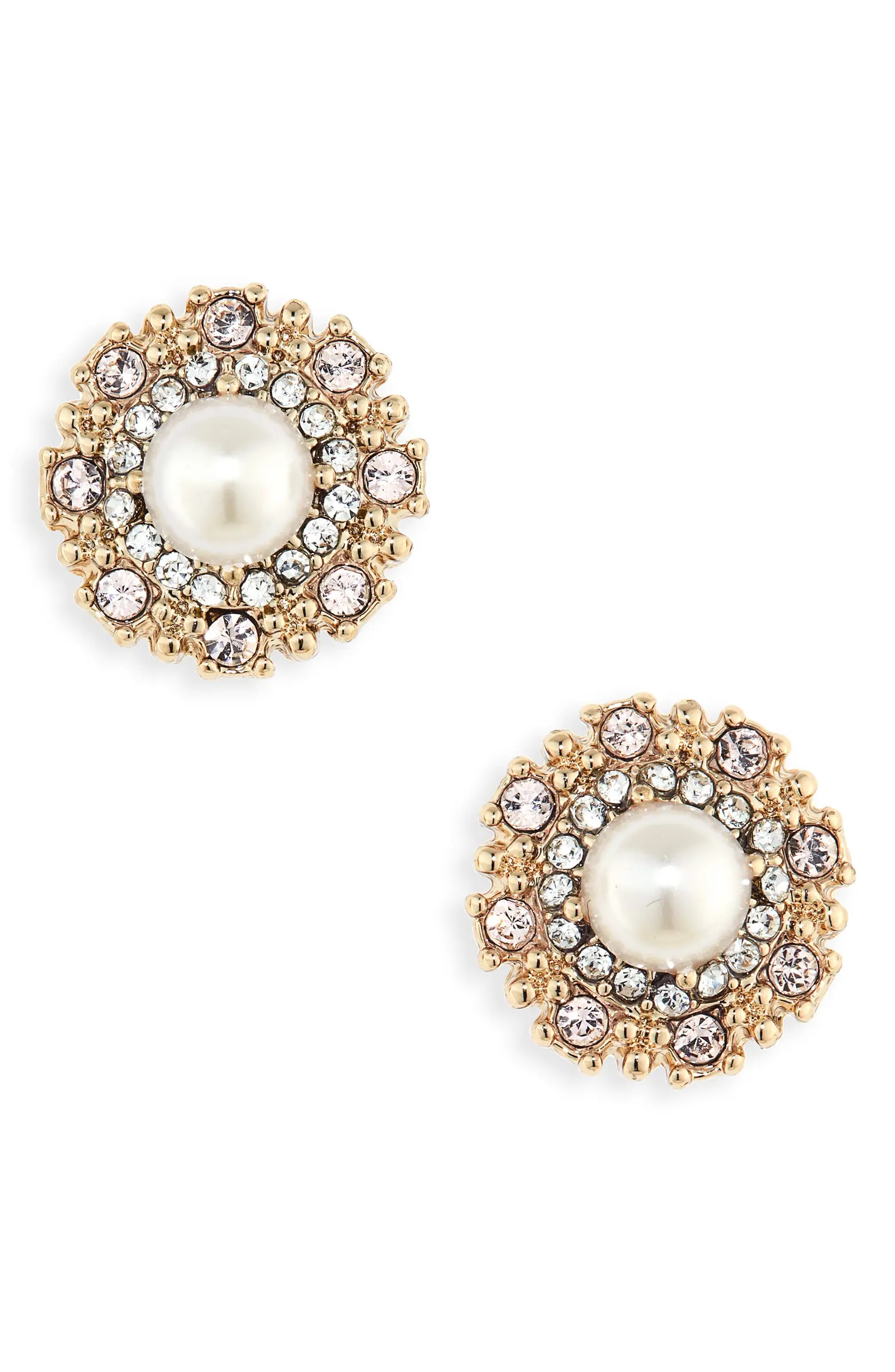 Pavé Halo Imitation Pearl Stud Earrings | Nordstrom