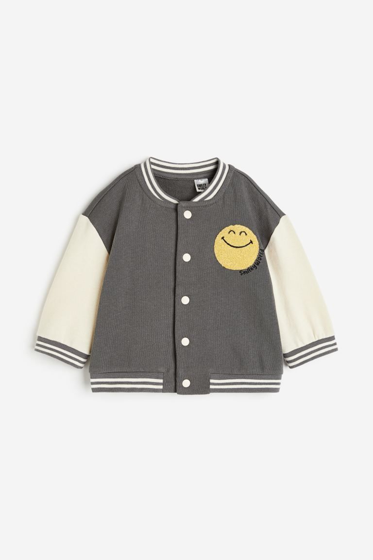 Printed Baseball Jacket - Dark gray/SmileyWorld® - Kids | H&M US | H&M (US + CA)