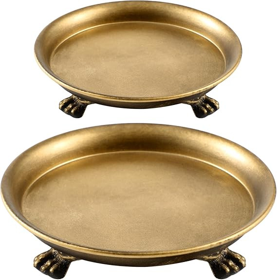 Zonon 2 Pack Brass Color Metal Clawfoot Dish Pedestal Dish Candle Tray Round Clawfoot Candle Hold... | Amazon (US)