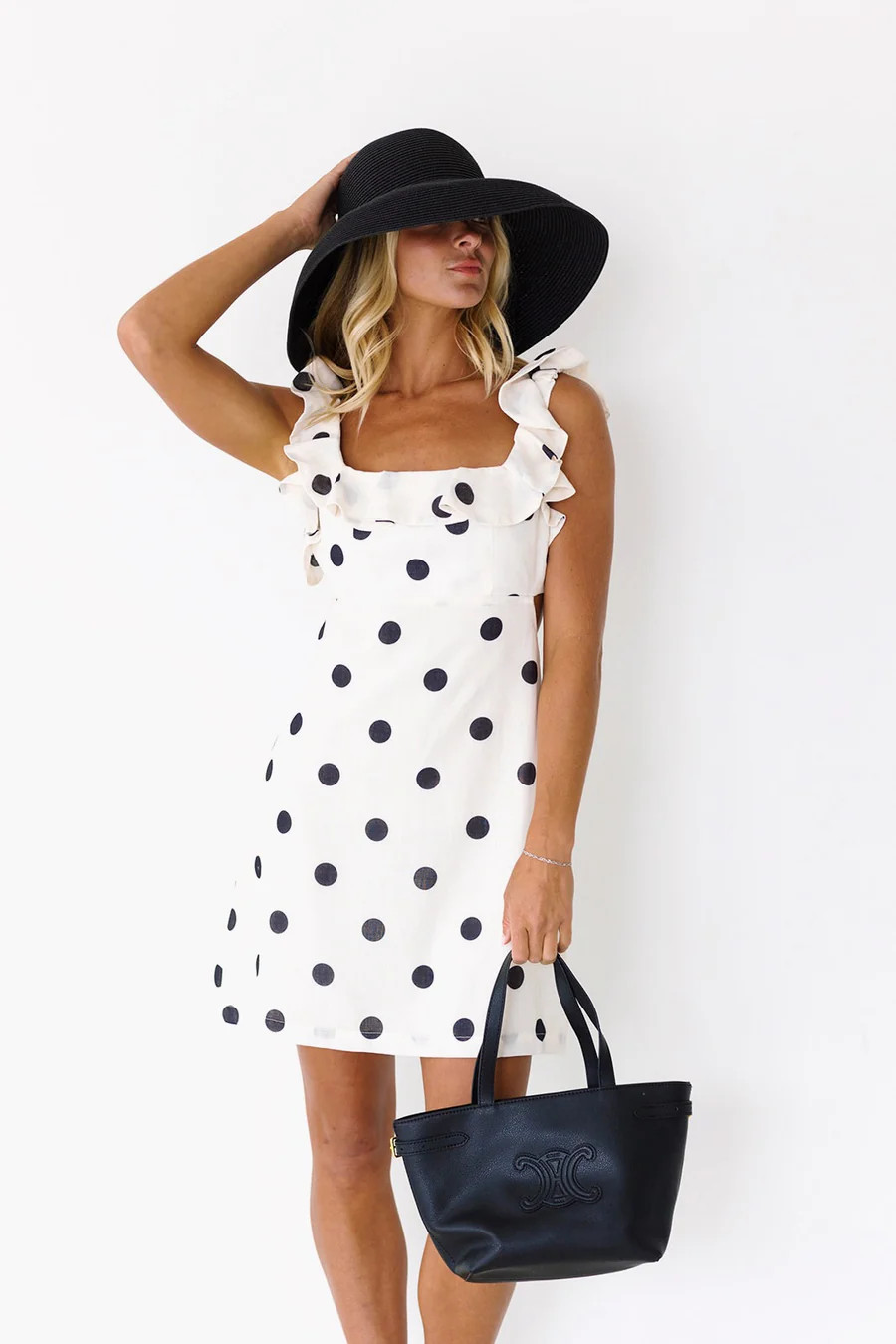 Deb Polka Dot Ruffle Dress - Ivory/Black | Fancyd Boutiqe