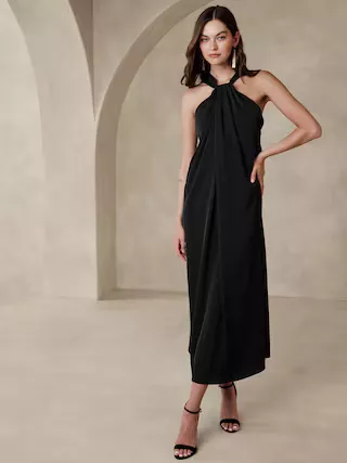 Asymmetrical Seam Midi Slip Dress