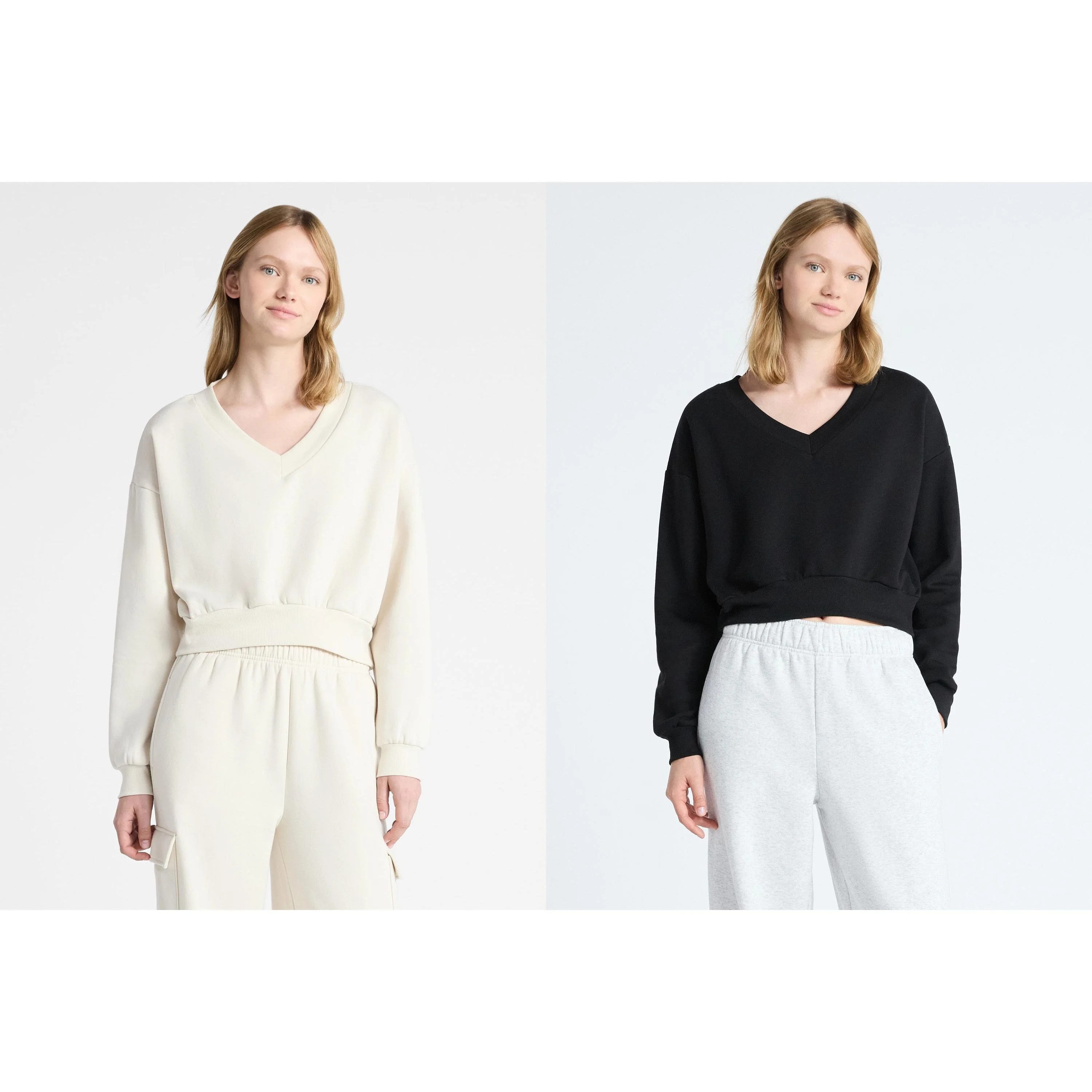 No Boundaries V-Neck Fleece Cropped Sweatshirt, Women's | Walmart (US)