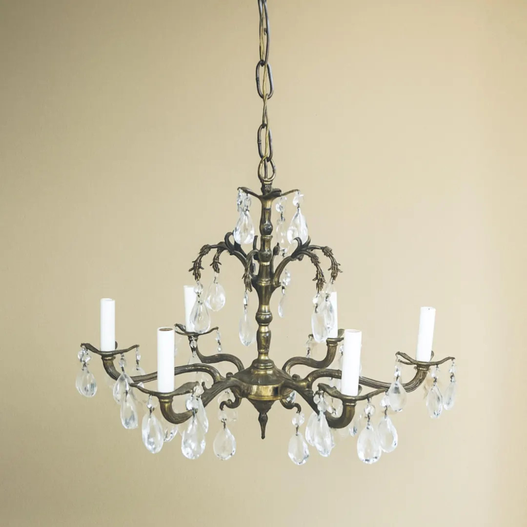 Vintage Spanish Brass Crystal Chandelier: Large Ornate Six-Arm Pendant Light | Etsy (US)