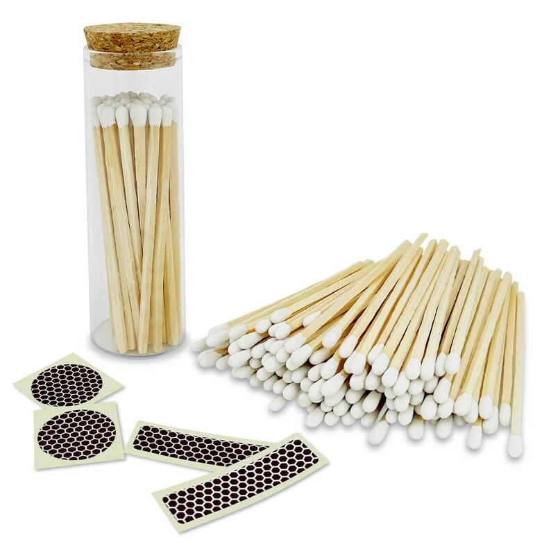 4 White Artisan Matches in a Chic Glass Jar, Cork Lid striking Stickers Included - Etsy | Etsy (US)