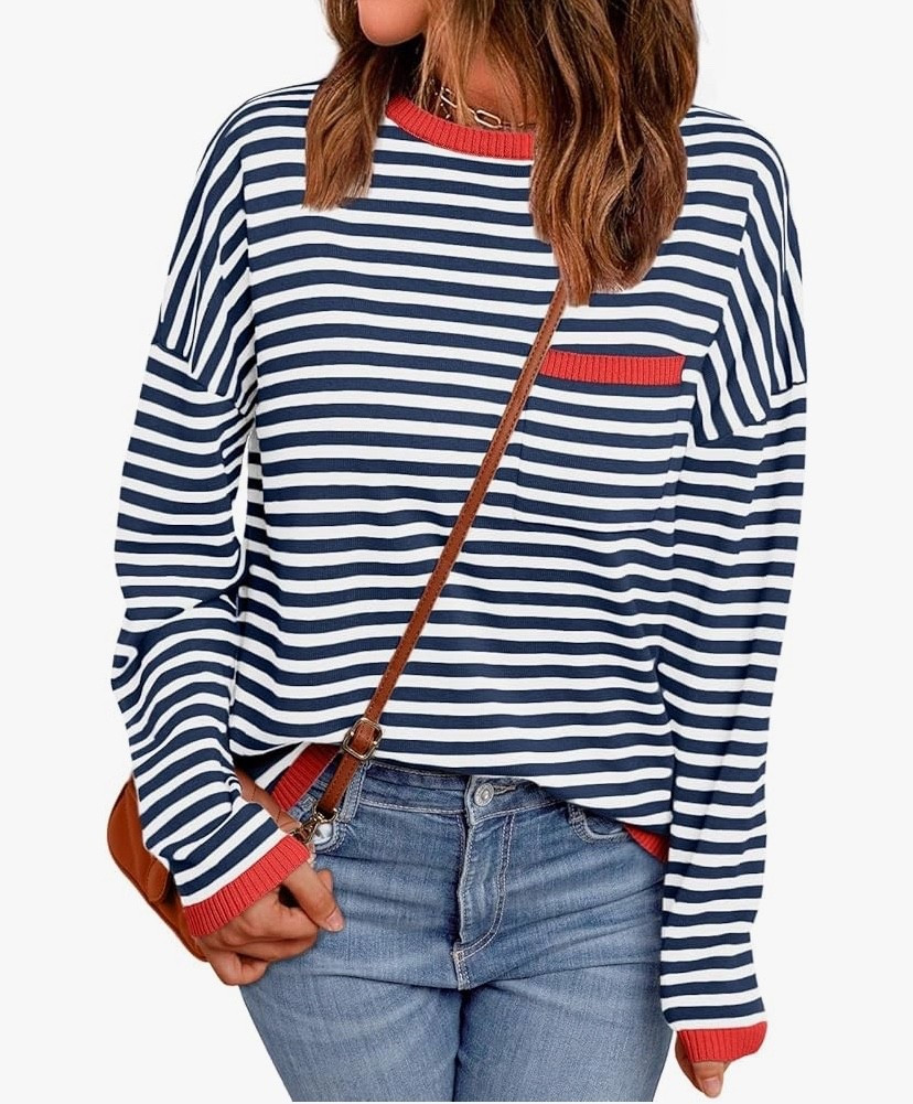I love the neck and wrist within the different color thread.  Plus it’s on sale, with more colors available.  


#LTKU #LTKOver40 #designerdupe #lookalike #sweater #stripedsweater #amazon #salefinds #LTKU #LTKOver40 


#LTKStyleTip #LTKSaleAlert #LTKFindsUnder50