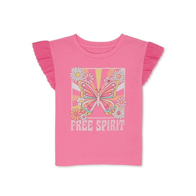 365 Kids from Garanimals Girls Eyelet Sleeve Graphic Tee, Sizes 4-10 | Walmart (US)