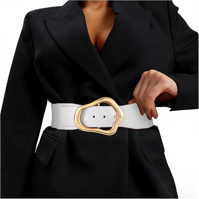 XZQTIVE Women Wide Elastic Waist Belt for Dresses Fashion Big Gold Buckle Stretchy Leather Waistb... | Amazon (US)